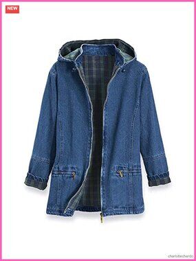 Women's Flannel Lined Denim Jacket with Detachable Hood, Zip Front